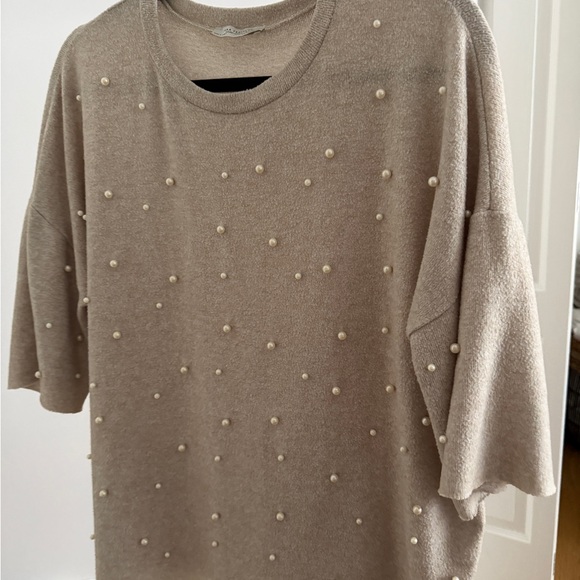 Zara Tops - Zara Pearl Embellished Beige Sweater Top Oversized Womens Medium